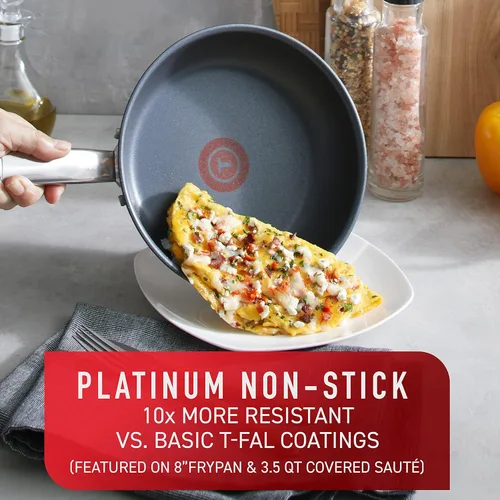 Miniatura 3 de T-fal Juego de utensilios de cocina de acero inoxidable platino con antiadherentes, 12 piezas para horno de inducción, apto para horno de inducción