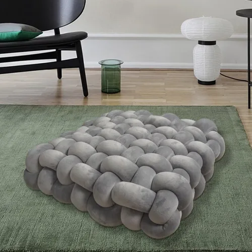 Miniatura 4 de Almohada decorativa cuadrada con nudo de 13 pulgadas, almohada anudada de terciopelo negro, almohada de piso de 8 bolas para sala de estar, ventana