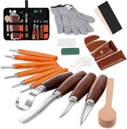 Miniatura 7 de Kit de tallado de madera, 26 herramientas de tallado de madera con 4 cuchillos de tallado de madera, 4 cuchillos de detalle, 10 bloques de tilo