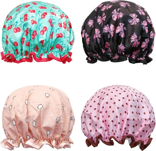 Miniatura 9 de Wrapables® Elegantes gorros de ducha impermeables de doble capa (juego de 4), estampado animal y puntos