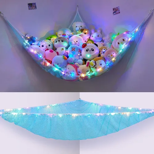 Miniatura 9 de Unicorn Castle Red de animales de peluche o hamaca organizador de almacenamiento de juguetes para niños con luz LED colgante en esquina soporte