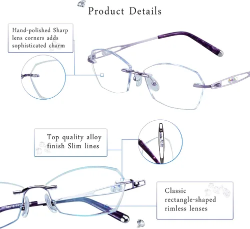 Miniatura 2 de LifeArt Lentes de lectura con bloqueo de luz azul sin montura con lente personalizada que reducen la fatiga ocular con diamantes elegantes