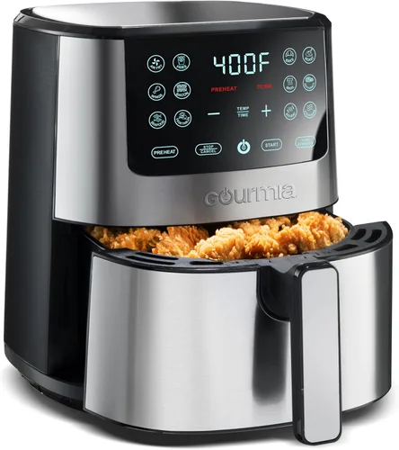 Gourmia Freidora de aire digital de 4 cuartos con cocción guiada, fácil de limpiar, acero inoxidable