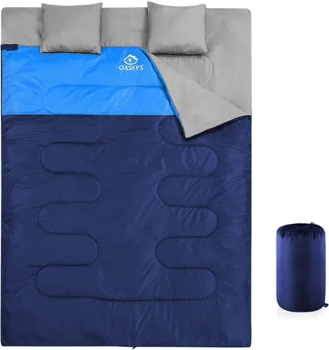 Miniatura 11 de oaskys Saco de dormir doble para adultos con 2 almohadas – Saco de dormir impermeable tamaño Queen XL para todas las estaciones, camping, Rosa
