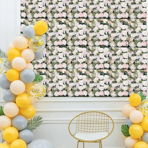 Miniatura 3 de Paneles de flores artificiales para decoración de pared, 6 piezas de rosas falsas, peonía, eucalipto, telón de fondo de pared de rosas para fiesta 6