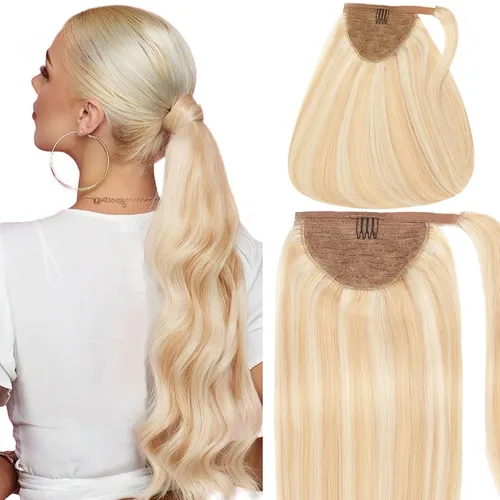 Miniatura 9 de Caliee Extensión de cabello humano de 14 pulgadas de largo, con reflejos P12/60A, color marrón dorado con rubio platino, extensión de cabello 100%