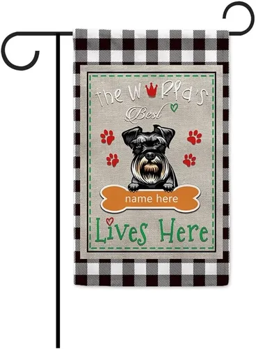 Miniatura 9 de The World's Best Dog Garden Flag Saint Bernard Dog Lives Here Bone Paw Buffalo Plaid Check 12.5x18 pulgadas Decoración exterior de patio de doble