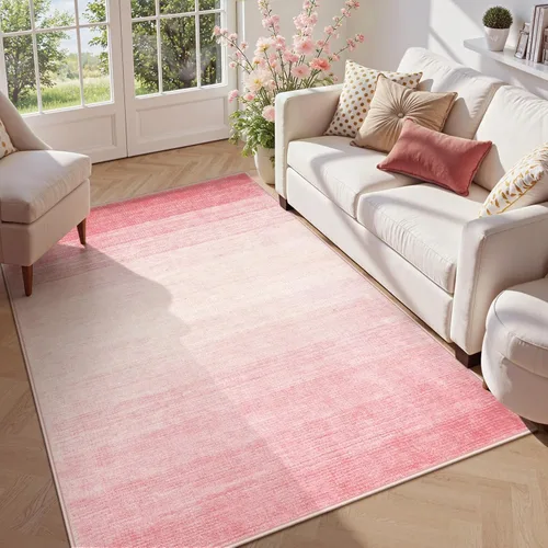 Miniatura 13 de Wonnitar Alfombra rosa lavable de 2 x 6 pies, moderna alfombra de pasillo de baño en degradé, contemporáneo, antideslizante, alfombra degradada