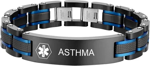 Miniatura 4 de Zillaly Pulsera de los hombres grabados de encargo de la identificación médica de la alarma