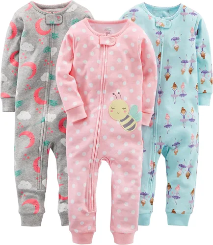 Simple Joys by Carter's Toddlers and Baby Girls' Snug-Fit Footless Cotton Pajamas, Pack of 3