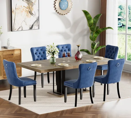 Miniatura 12 de Juego de mesa de comedor extensible de 5 piezas, juego de mesa de comedor extensible de estilo granja para 4, mesa de cocina expandible de madera