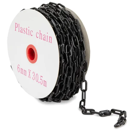 Stockroom Plus Cadena de plástico – 100 pies, eslabones de cadena de plástico negro – Barrera de seguridad para valla, entrada, estacionamiento y