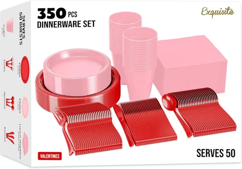 Miniatura 23 de Party Solids 350 Piezas Platos de Plástico Blanco Para Fiestas, Juego de Platos Desechables Blancos, 50 de Cada Juego de Platos para Cena de 9