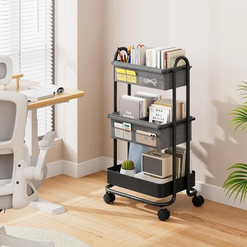 Miniatura 6 de Modanais Carrito organizador de pañales para bebé, carrito de almacenamiento rodante de 3 niveles con ruedas, artículos esenciales para bebé
