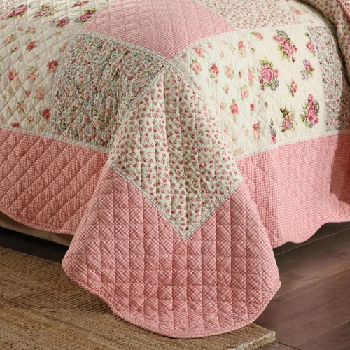Miniatura 5 de ABREEZE Juego de edredón de algodón con diseño floral de rosa desgastada, juego de ropa de cama victoriana, juego de edredón floral, Rosa Rosa