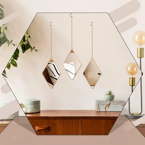 Miniatura 6 de Suzile Juego de 6 espejos de pared de diamantes con cadena para colgar con marco de mango de diamante, espejo de cadena decorativo para entradas