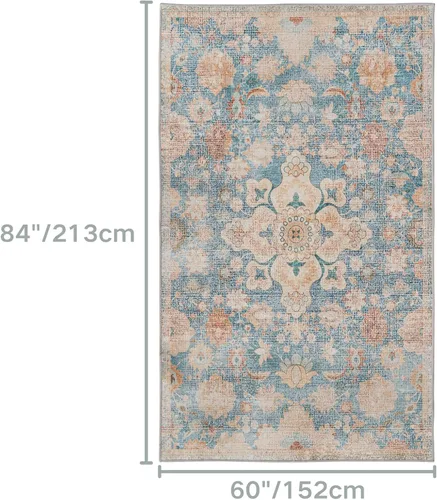 Miniatura 2 de Syalife Alfombras Lavables, 5'x 7' Desgastadas para Interiores Sin Desprendimiento de Fibras Alfombra de Pelo Bajo con Respaldo Antideslizante