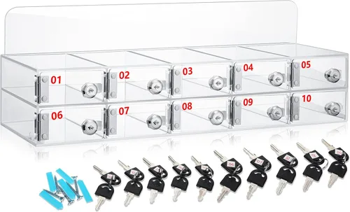 Miniatura 15 de Threan Caja de almacenamiento para teléfono celular de 12 ranuras, gabinete de almacenamiento de acrílico transparente para teléfono celular montado
