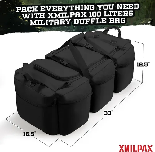 Miniatura 18 de Bolsa de lona militar grande de 100 L, bolsa de lona para despliegue, equipo deportivo, bolsa de equipaje de viaje con correas desmontables para AT