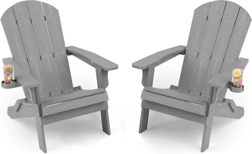 Miniatura 36 de YEFU Silla Adirondack, silla Adirondack de plástico de gran tamaño, sillas plegables para exteriores con soporte para tazas, silla de césped