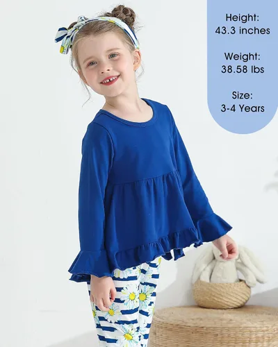 Miniatura 162 de Kucnuzki Conjunto de ropa para bebé niña pequeña, camisa de manga con volantes, pantalón floral, ropa de otoño e invierno para niña