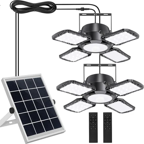 Luz solar para interiores y exteriores, 176 LED con energía solar, luz colgante disponible durante el día, doble lámpara con sensor de movimiento,