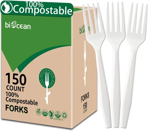 Cuchillos 100% compostables, sin plástico, tenedores, cucharas, utensilios, los cubiertos pesados y resistentes son productos ecológicos para