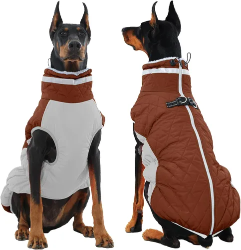 Miniatura 17 de Abrigo de invierno para perro, chaqueta grande para perro, chaqueta impermeable para mascotas con cremallera trasera, abrigo para mascotas con arnés