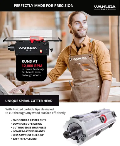 Miniatura 3 de Wahuda Tools Cepilladora - Cepilladora de madera de sobremesa de 6 pulgadas, cepilladora portátil con cabezal de corte en espiral con mesas
