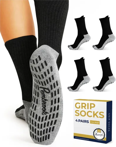 Miniatura 19 de Pembrook 4 pares de calcetines antideslizantes para hombres, mujeres, marido, papá, calcetines de agarre para hospital, yoga, pilates, barre