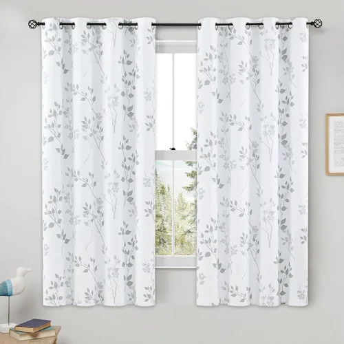 Miniatura 31 de Beauoop Cortinas Florales 100% Opacas de 54 Pulgadas de Largo, 2 Paneles para Dormitorio, Sala de Estar, Azul Gris y Blanco con Patrón de Flores