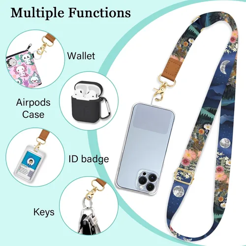 Miniatura 3 de Piefly Correa cruzada para teléfono, correa de muñeca cruzada con diseño de flor de luna y montaña, cordón para teléfono celular alrededor del Luna