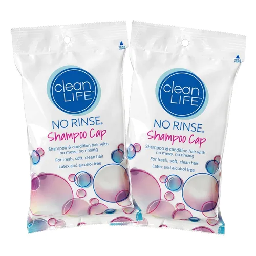 Cleanlife Products No-Rinse - Gorro de champú (2 unidades), sin agua, sin enjuague, sin enjuague, para lavar y acondicionar el cabello, para bañar a