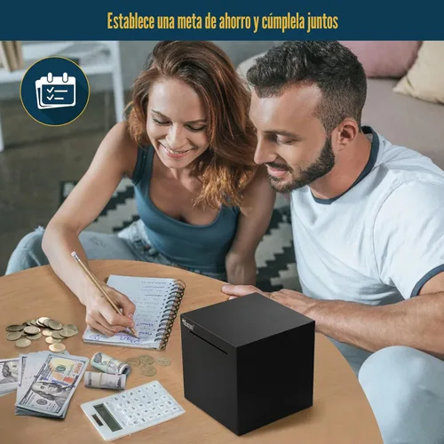 Miniatura 6 de hicocool Alcancía para adultos debe romperse para abrir, alcancía de acero inoxidable para adultos para dinero real, banco de dinero de metal Negro
