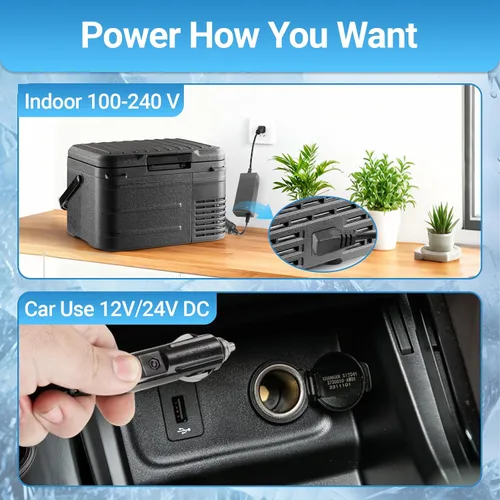 Miniatura 3 de Erivess Refrigerador portátil de 12 voltios, congelador compresor de 12QT (11L), 12/24V CC y 110-240V CA, modo dual -4℉~68℉, refrigerador