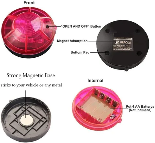 Miniatura 4 de Luces LED de emergencia intermitentes para carretera con base magnética para vehículos y deportes al aire libre. (escarlata)