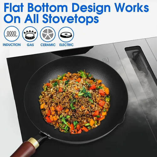 Miniatura 5 de Souped Up Recipes Wok de acero al carbono de 10 pulgadas para estufas eléctricas, de inducción y de gas (tapa y video de guía de usuario incluido)