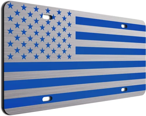 Miniatura 37 de JASS GRAPHIX Placa de matrícula personalizada con la bandera estadounidense de línea amarilla, homenaje personalizado a despachadores y operadores