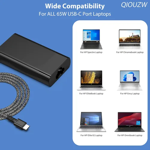 Miniatura 4 de Cargador de portátil delgado USB C de 65 W, compatible con cargador HP Spectre X360 Elitebook Envy Omnibook Chromebook Elite Dragonfly ProBook Zbook
