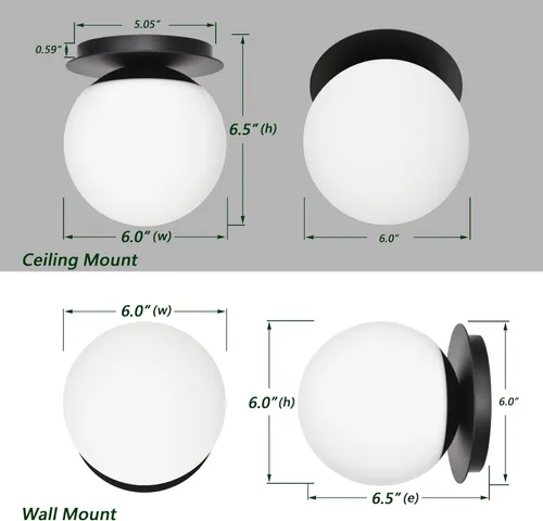 Miniatura 3 de Apliques de pared, 1 lámpara moderna de globo en negro mate, lámpara de pared para dormitorio, baño, sala de estar y pasillo, iluminación