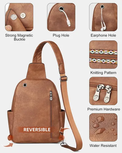 Miniatura 7 de FADEON Bolso bandolera grande para mujer, bolso cruzado de cuero de diseñador antirrobo, riñoneras RFID para viajes