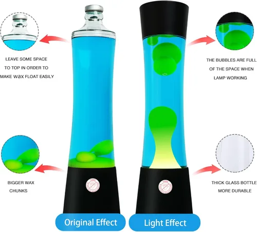 Miniatura 5 de Vanful Lámpara de movimiento líquido con base negra, lámparas de purpurina con cera amarilla en agua azul para adultos, luz nocturna para niños