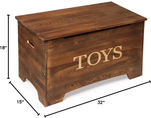 Miniatura 7 de Badger Basket Caja de juguetes rústica de madera maciza con panel reversible de "juguetes", color marrón caramelo