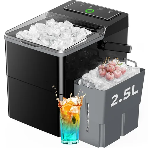 Miniatura 19 de Silonn - Máquina para hacer hielo con encimera, 9 cubos listos en 6 minutos, 26 libras en 24 horas, máquina de hielo autolimpiante con cuchara