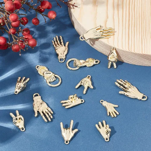 Miniatura 4 de SUNNYCLUE 1 caja de 36 piezas de 6 estilos de dijes contra el mal de ojo, gesto de mano, dije de victoria para hacer joyas, dijes, collares, aretes