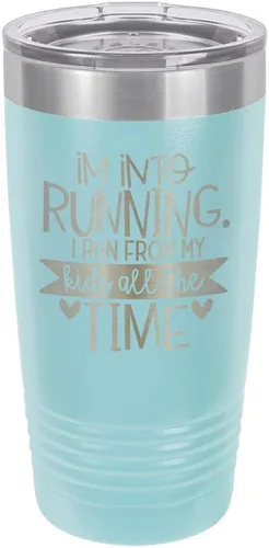 Miniatura 10 de Taza con texto en inglés "I RUN FROM MY KIDS 20oz Drink Tumbler with Straw », grabada con láser, taza de viaje con divertidas citas de Yeti Rambler