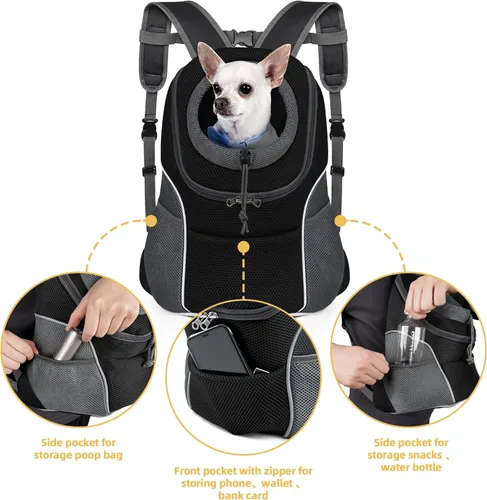 Miniatura 4 de WOYYHO Mochila transportadora para perros pequeños, mochila frontal ventilada para perros con bolsillos de almacenamiento, correas ajustables