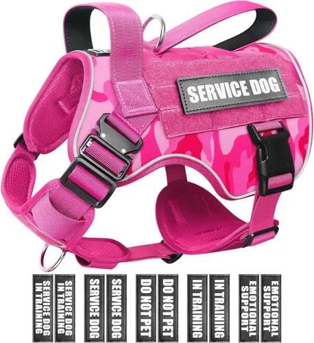 Miniatura 10 de WINSEE - Arnés táctico para perro grande, chaleco MOLLE de servicio para perro resistente con 10 parches para mascotas, chaleco militar de trabajo
