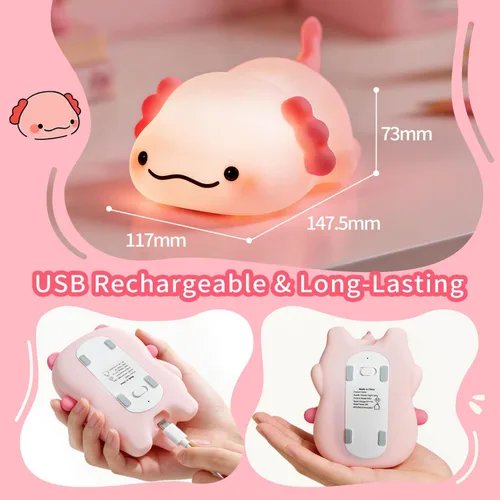 Miniatura 6 de Axolotl - Luz nocturna para niños, de silicona blanda de 3 niveles, regulable, control táctil, bonita luz nocturna con temporizador, portátil