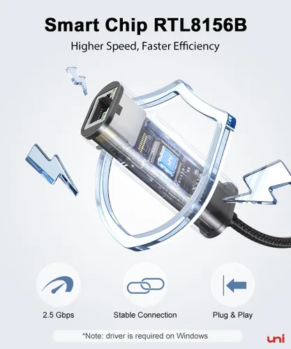 Miniatura 3 de uni Adaptador USB-C a Ethernet de 2.5 Gbps, Blazing Fast Type-C (compatible con Thunderbolt 4/3) a RJ45, adaptador de red Gigabit de aluminio